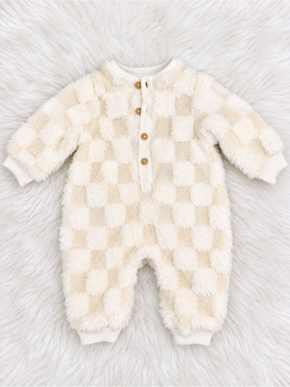 Cat & Jack Cream Checker Plush One-Piece Footie